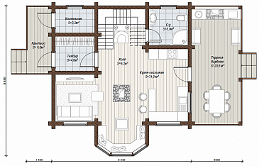 Проект двухэтажного коттеджа с эркером первого этажа, который переходит в балкон / План мансардного этажа