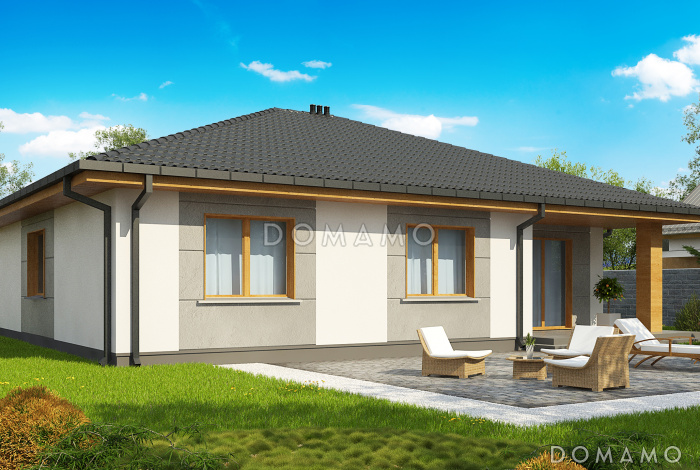 Проект одноэтажного дома с террасой, большой кухней, кладовой