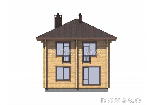 Проект двухэтажного дома из бруса с 4 спальнями и крыльцом-террасой / Фасад 3