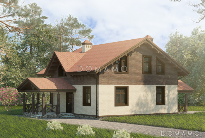 Проект одноэтажного дома из газобетона с мансардой и четырьмя спальнями