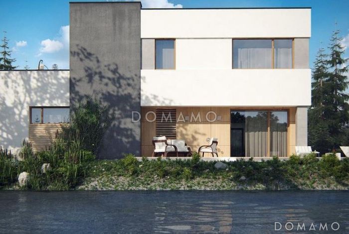 Проект дома с гаражом, кладовой, ванной с угловым окном, террасой на втором этаже