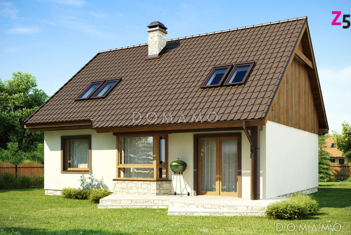 Проект одноэтажного мансардного дома из кирпича с кабинетом, тремя спальнями и эркером в гостиной