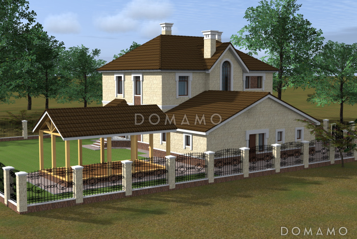 Проект дома из СИП панелей в классическом стиле с гаражом