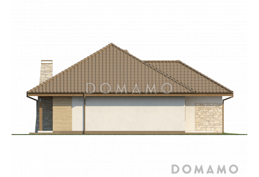 Проект одноэтажного дома из газобетона с просторной гостиной, большим гаражом и двумя спальнями / Фасад 4