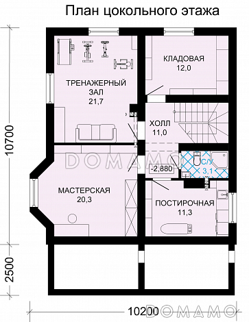 Проект рационально распланированного, уютного дома с тремя просторными спальнями и личным кабинетом / План цокольного этажа