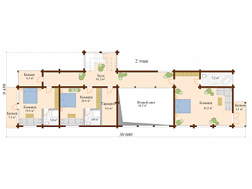 Проект двухэтажного дома из клееного бруса с большой кухней-столовой / План 2 этажа