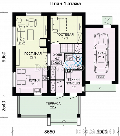 Проект дома из газобетона до 200 кв.м / План 1 этажа