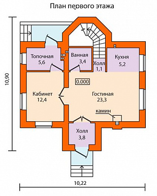 Проект кирпичного дома с полным вторым этажом / План 1 этажа