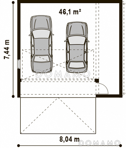 Проект гаража из газобетона для двух авто с дополнительным помещением / План 1 этажа