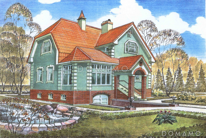 Проект двухэтажного коттеджа с остеклённой верандой