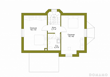 Проект небольшого каркасного дома с большим крыльцом и эркером. / План мансардного этажа