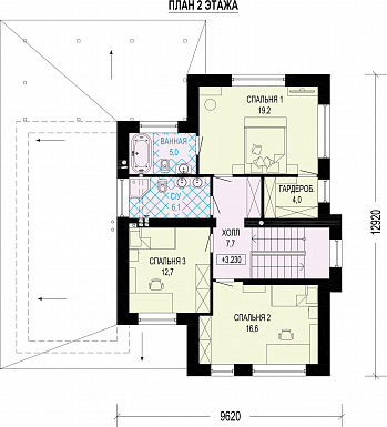 Проект дома с гаражом, мастер-спальней и комнатой на первом этаже / План 2 этажа