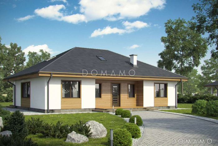 Проект одноэтажного дома из кирпича с тремя спальнями и с возможностью обустройства мансарды