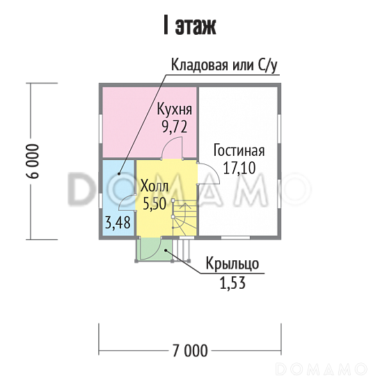 Проект каркасного дома 6х7 / План 1 этажа