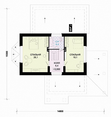 Проект современного дома из оранжевого кирпича с гаражом / План мансардного этажа