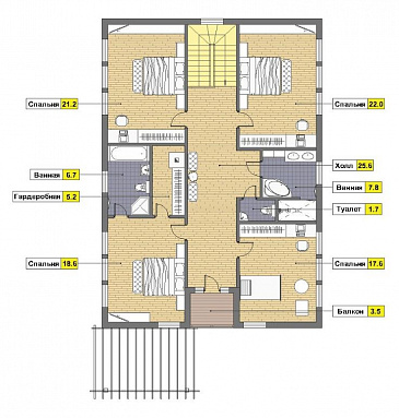 Проект кирпичного дома с открытой террасой / План мансардного этажа