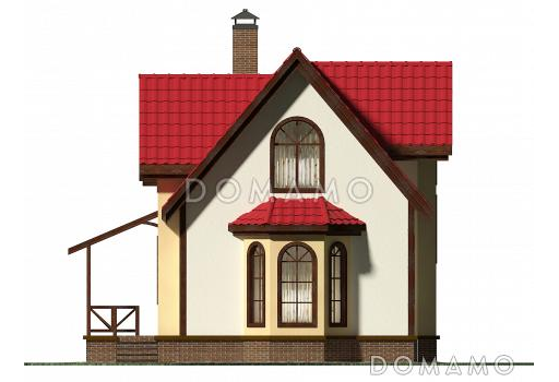 Проект небольшого дома из газобетона с большим крыльцом и эркером. / Фасад 2