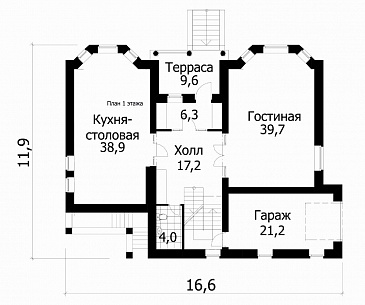 Проект коттеджа с девятью комнатами / План 1 этажа