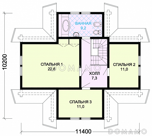 Проект небольшого дома из оцилиндрованного бревна с сауной / План мансардного этажа