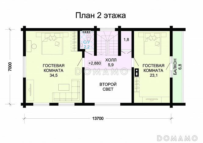 Проект деревянного дома с мини-кухней / План мансардного этажа