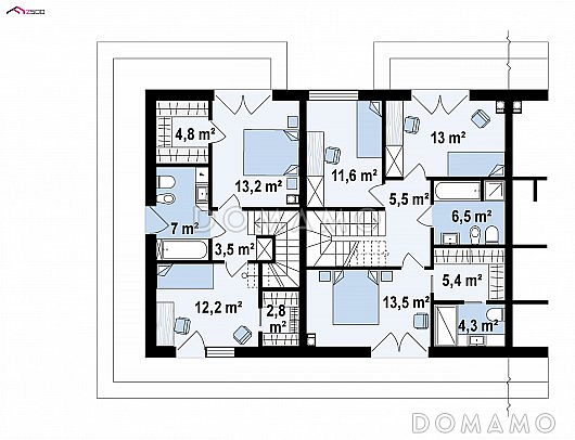 Проект современного комфортного двухэтажного дома из газобетона для двух семей / План 2 этажа