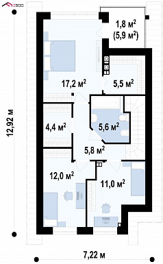 Проект небольшого мансардного дома из газобетона с отделкой планкеном / План мансардного этажа