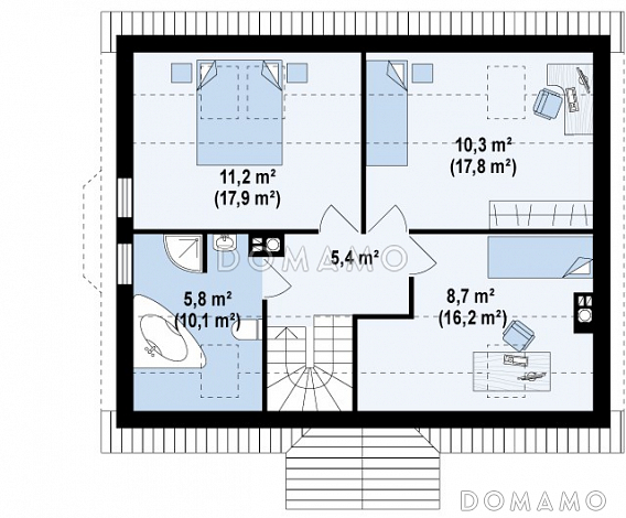 Проект одноэтажного мансардного дома из газобетона с боковым эркером / План мансардного этажа