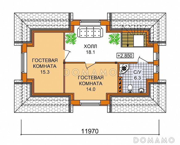 проект гаража на два автомобиля с мансардой / План мансардного этажа