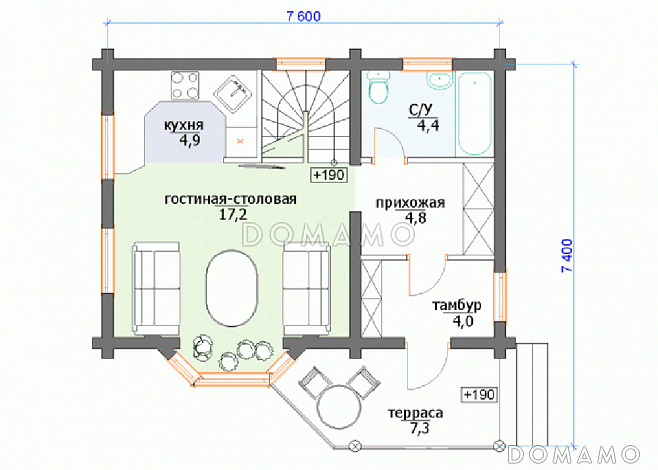 Дом «Популярный» / План 1 этажа