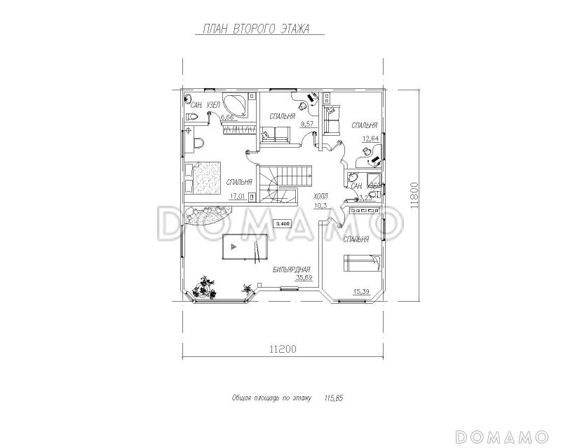 Двухэтажный дом с двумя эркерами / План 2 этажа
