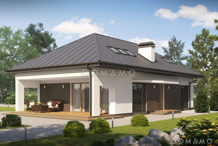 Проект большого одноэтажного дома с мансардным этажом из кирпича с пятью спальнями, с современными фасадами