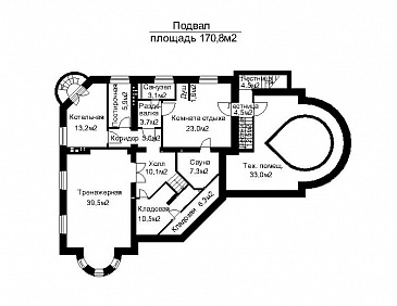 Проект дома с открытой террасой главного входа и пристроенным бассейном   / План цокольного этажа