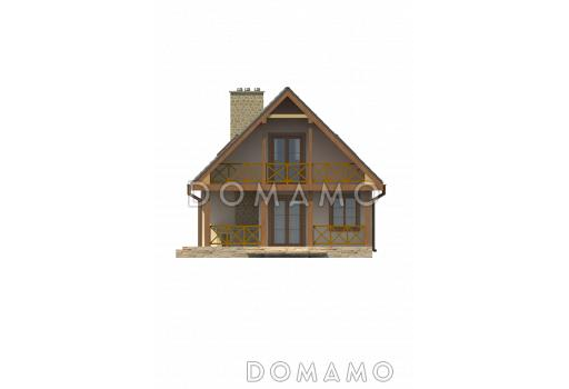 Проект компактного одноэтажного мансардного дома из газобетона с двумя спальнями, кабинетом и двумя крытыми террасами / Фасад 3