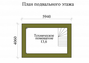 Проект трехэтажного кирпичного дома с пятью спальнями, холодным чердаком и подвалом / План цокольного этажа