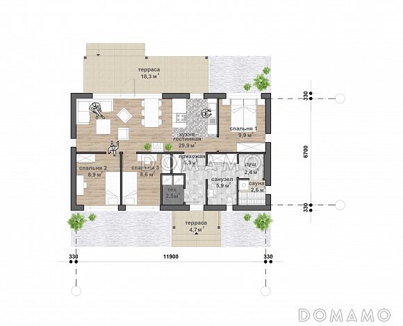 С-121 одноэтажный дом  / План 1 этажа