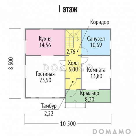 Проект каркасного дома с максимально функционально распланированной планировкой / План 1 этажа