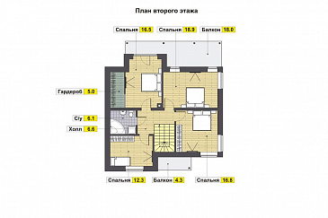 Проект дома с двумя балконами на мансардном этаже / План мансардного этажа
