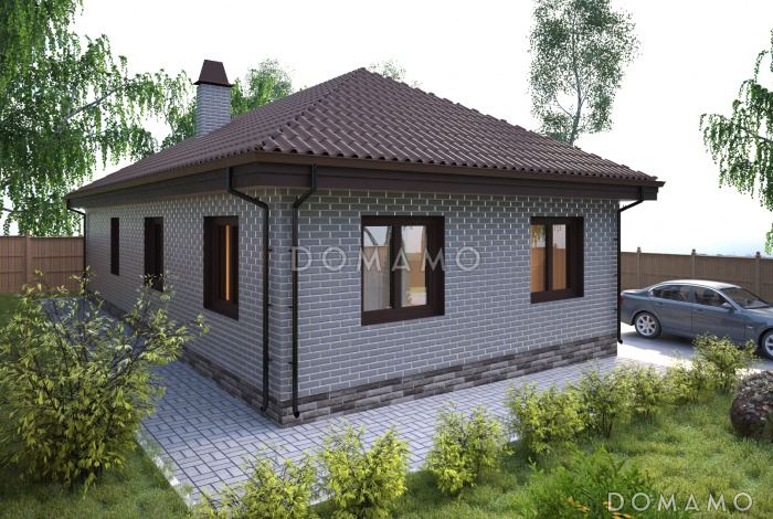 Проект компактного одноэтажного дома из СИП панелей с тремя спальнями и большой кухней-столовой-гостиной