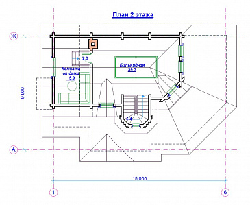 Проект бани из бруса с бильярдной / План мансардного этажа