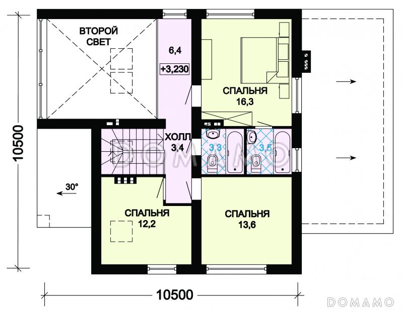 Проект дома из пеноблоков с террасой и гаражом / План мансардного этажа