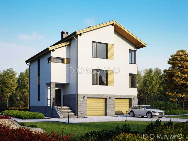 Проект трехэтажного кирпичного дома с двойным гаражом