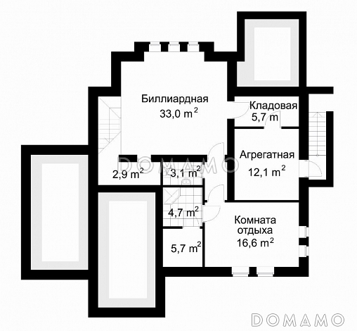 Проект коттеджа с билиардной и вторым светом / План цокольного этажа