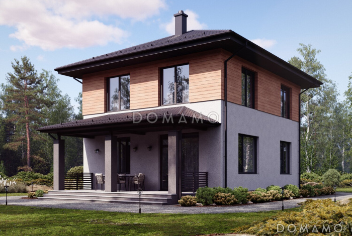 Проект двухэтажного дома с террасой и 4 спальнями