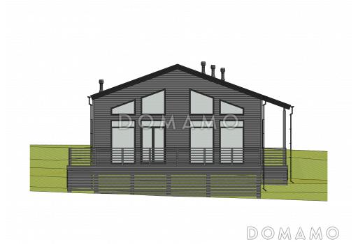 Проект каркасного дома с патио, мансардой и открытой террасой / Фасад 1