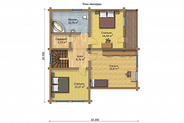 Проект деревянного дома площадью до 200 кв. м из клееного профилированного бруса сечением 180х200мм / План мансардного этажа
