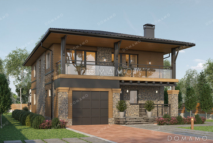 Проект дома для узкого участка с встроенным гаражом
