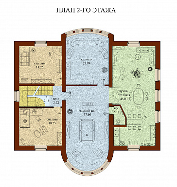 Проект двухэтажного дома с мансардой, с гаражом, с сауной, бассейном и вторым светом  / План 2 этажа