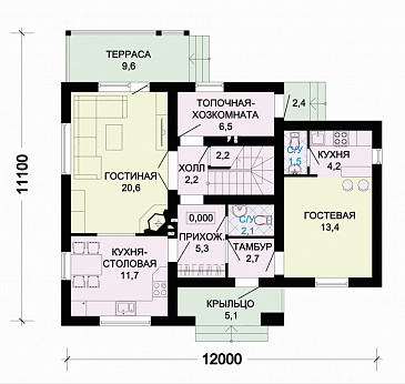 Проект небольшого дома с пятью жилыми комнатами и балконом / План 1 этажа