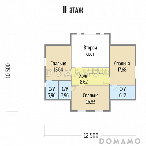 Проект  дома из бруса со вторым светом с тремя спальнями / План мансардного этажа