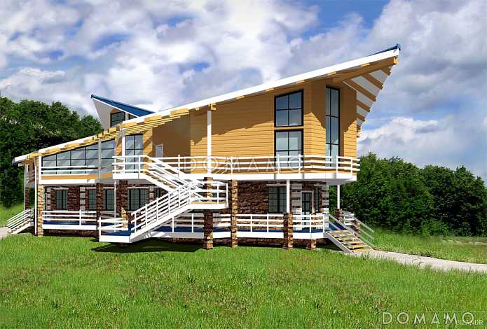 Проект дома для отдыха с мансардой, террасой и эркером